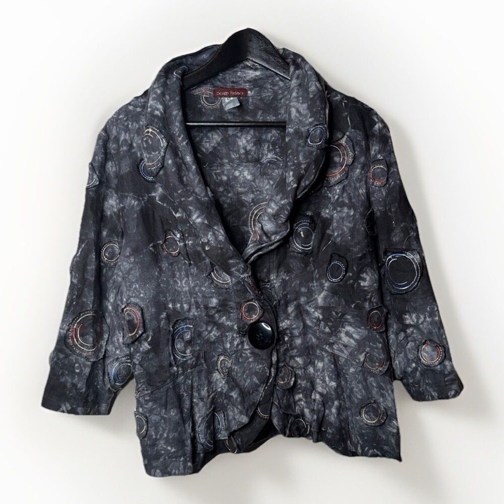 Design Todays Boho Jacket Wire Ruffle Collar Art Big Button - Picture 4 of 11